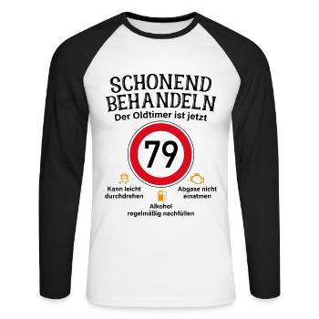 79. Geburtstag Schonend Behandeln Oldtimer Ist 79 - Unisex Baseballshirt langarm - Weiß/Schwarz - Vorne - Nik (191cm)