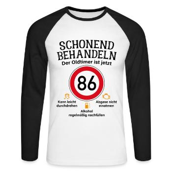 86. Geburtstag Schonend Behandeln Oldtimer Ist 86 - Unisex Baseballshirt langarm - Weiß/Schwarz - Vorne - Nik (191cm)