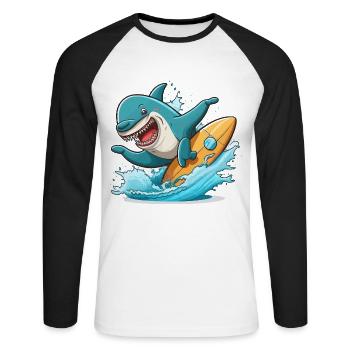 Surfeur de requins - T-shirt baseball manches longues Homme - blanc/noir - Devant - Nik (191cm)