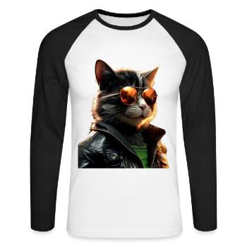 Chat avec lunettes de soleil Chat Maman Chat Maman Maman Chats - T-shirt baseball manches longues Homme - blanc/noir - Devant - Nik (191cm)