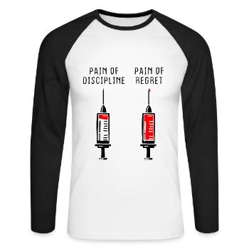 Pain Of Discipline Regret Discipline Fitness Success - Unisex Long Sleeve Baseball T-Shirt - white/black - Front - Nik (191cm)