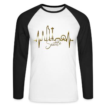 Seattle Skyline Herzschlag USA Fan Herz Puls Liebe - Unisex Baseballshirt langarm - Weiß/Schwarz - Vorne - Nik (191cm)