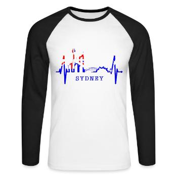 Sydney Skyline Herzschlag Australien Fan Puls Herz - Unisex Baseballshirt langarm - Weiß/Schwarz - Vorne - Nik (191cm)