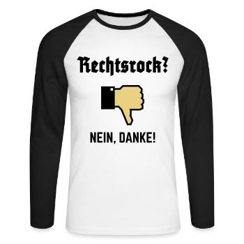 Rechtsrock? Nein, Danke! (Gegen Rechts / P / 3C) - Unisex Baseballshirt langarm - Weiß/Schwarz - Vorne - Nik (191cm)