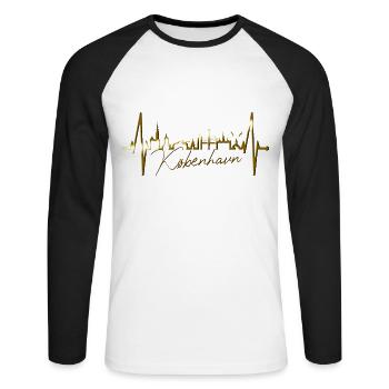 Copenhague Skyline Heartbeat Danemark Amour Hygge - T-shirt baseball manches longues Homme - blanc/noir - Devant - Nik (191cm)