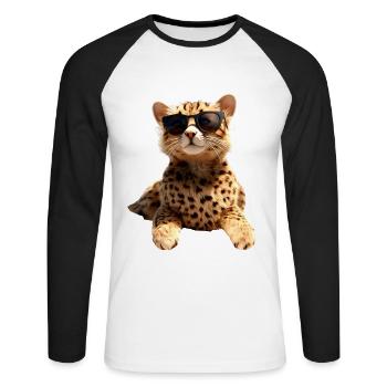 Cheetah Sunglasses Cheetah Cats Cute Cheetah - Unisex Long Sleeve Baseball T-Shirt - white/black - Front - Nik (191cm)