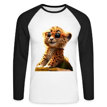 Cheetah Sunglasses Cheetah Cats Cute Cheetah - Unisex Long Sleeve Baseball T-Shirt - white/black - Front - Nik (191cm)