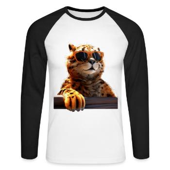 Cheetah Sunglasses Cheetah Cats Cute Cheetah - Unisex Long Sleeve Baseball T-Shirt - white/black - Front - Nik (191cm)