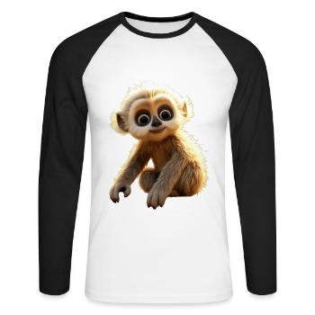 Gibbon Monkey Baby Monkey Little Gibbons Cute Monkey - Unisex Long Sleeve Baseball T-Shirt - white/black - Front - Nik (191cm)