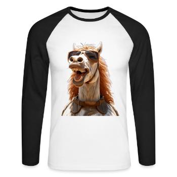Cheval, Fille De Cheval, Cavalier, Poney, Écurie, Chevaux - T-shirt baseball manches longues Homme - blanc/noir - Devant - Nik (191cm)