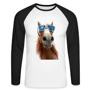 Cheval, Fille De Cheval, Cavalier, Poney, Écurie, Chevaux - T-shirt baseball manches longues Homme - blanc/noir - Devant - Nik (191cm)