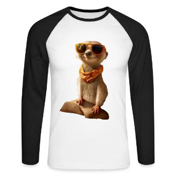 Erdmännchen Tierliebhaber Süßes Surikate Mangusten - Unisex Baseballshirt langarm - Weiß/Schwarz - Vorne - Nik (191cm)