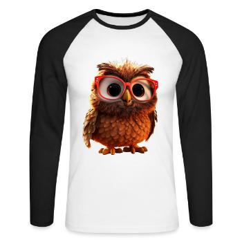 Owl Barn Owl Gift Kauz Uhu Owl Sweet Owls - Unisex Long Sleeve Baseball T-Shirt - white/black - Front - Nik (191cm)