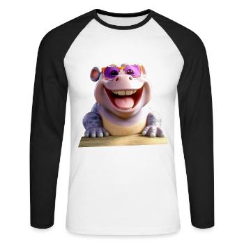 Hippopotame Hippopotame Hippopotame Hippopotame - T-shirt baseball manches longues Homme - blanc/noir - Devant - Nik (191cm)