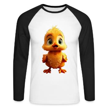 Canard mignon bébé canard poussin canetons canetons canards - T-shirt baseball manches longues Homme - blanc/noir - Devant - Nik (191cm)