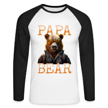 Papa Ours Ours Papa Papa Fête des Pères Grizzly Ours - T-shirt baseball manches longues Homme - blanc/noir - Devant - Nik (191cm)
