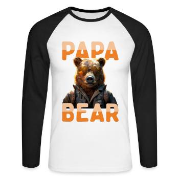 Papa Ours Ours Papa Papa Fête des Pères Grizzly Ours - T-shirt baseball manches longues Homme - blanc/noir - Devant - Nik (191cm)