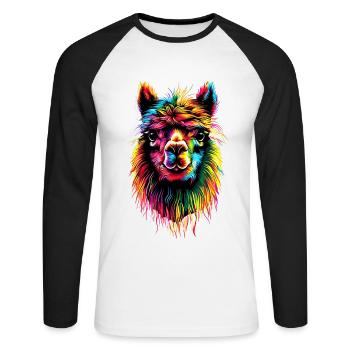 Alpaka Pop Art Bunte Farben Lama Regenbogen Alpaka - Unisex Baseballshirt langarm - Weiß/Schwarz - Vorne - Nik (191cm)