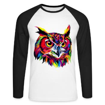 Owl Colorful Rainbow Colors Pop Art Owl Eagle Owl Owls - Unisex Long Sleeve Baseball T-Shirt - white/black - Front - Nik (191cm)