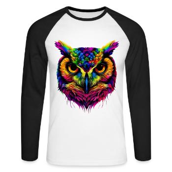 Owl Colorful Rainbow Colors Pop Art Owl Eagle Owl Owls - Unisex Long Sleeve Baseball T-Shirt - white/black - Front - Nik (191cm)
