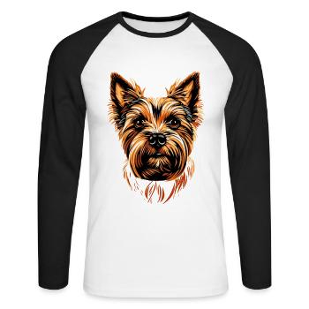 Yorkshire Terrier Amoureux des chiens Mignon Yorkie - T-shirt baseball manches longues Homme - blanc/noir - Devant - Nik (191cm)