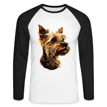 Yorkshire Terrier Amoureux des chiens Mignon Yorkie - T-shirt baseball manches longues Homme - blanc/noir - Devant - Nik (191cm)