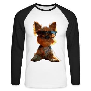 Yorkshire Terrier Amoureux des chiens Mignon Yorkie - T-shirt baseball manches longues Homme - blanc/noir - Devant - Nik (191cm)