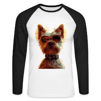 Yorkshire Terrier Amoureux des chiens Mignon Yorkie - T-shirt baseball manches longues Homme - blanc/noir - Devant - Nik (191cm)