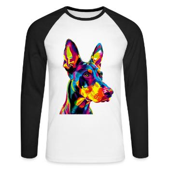 Doberman Dog Bright Colors Pop Art Dobermans - Unisex Long Sleeve Baseball T-Shirt - white/black - Front - Nik (191cm)