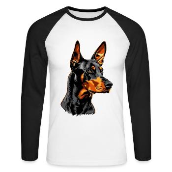 Dobermann Hunde Motiv Wachhund Stolze Dobermänner - Unisex Baseballshirt langarm - Weiß/Schwarz - Vorne - Nik (191cm)