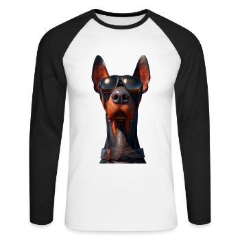Dobermann Hunde Motiv Wachhund Stolze Dobermänner - Unisex Baseballshirt langarm - Weiß/Schwarz - Vorne - Nik (191cm)