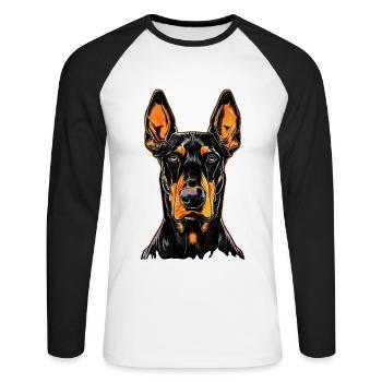 Dobermann Hunde Motiv Wachhund Stolze Dobermänner - Unisex Baseballshirt langarm - Weiß/Schwarz - Vorne - Nik (191cm)
