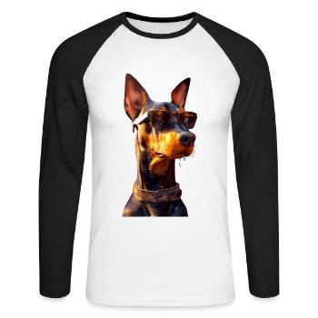 Dobermann Hunde Motiv Wachhund Stolze Dobermänner - Unisex Baseballshirt langarm - Weiß/Schwarz - Vorne - Nik (191cm)