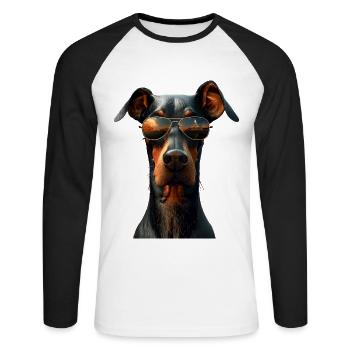 Dobermann Hunde Motiv Wachhund Stolze Dobermänner - Unisex Baseballshirt langarm - Weiß/Schwarz - Vorne - Nik (191cm)