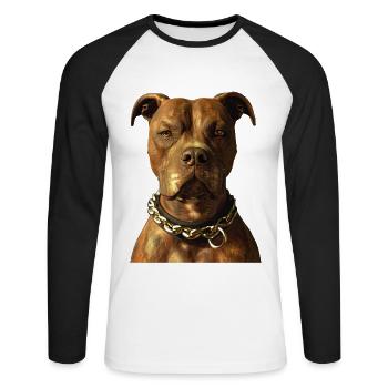 Pitbull Bulldog Pittie American Pitbull Terrier - T-shirt baseball manches longues Homme - blanc/noir - Devant - Nik (191cm)