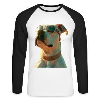 Pitbull Bulldog Pittie American Pitbull Terrier - T-shirt baseball manches longues Homme - blanc/noir - Devant - Nik (191cm)