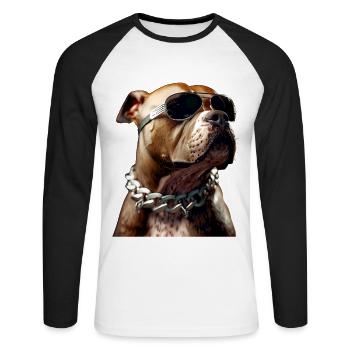 Pitbull Bulldog Pittie American Pitbull Terrier - T-shirt baseball manches longues Homme - blanc/noir - Devant - Nik (191cm)