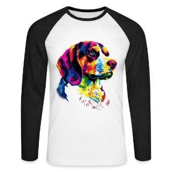 Beagle Welpe Popart Süßer Hund Bunte Farben Beagle - Unisex Baseballshirt langarm - Weiß/Schwarz - Vorne - Nik (191cm)