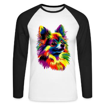 Pomeranian Pomeranian Pomeranian Pom Spitz Dog - Unisex Long Sleeve Baseball T-Shirt - white/black - Front - Nik (191cm)