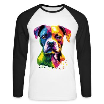 Deutscher Boxer Popart Regenbogen Bunter Boxer - Unisex Baseballshirt langarm - Weiß/Schwarz - Vorne - Nik (191cm)