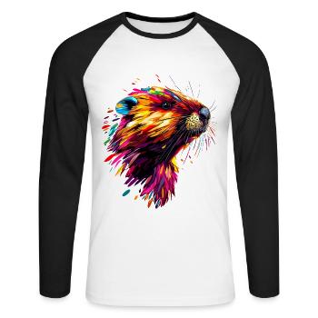 Beaver Colorful Rainbow Popart Rodents Cute Beaver - Unisex Long Sleeve Baseball T-Shirt - white/black - Front - Nik (191cm)
