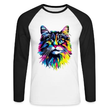 Cat Norwegian Forest Cat Norwegian Forest Cats - Unisex Long Sleeve Baseball T-Shirt - white/black - Front - Nik (191cm)