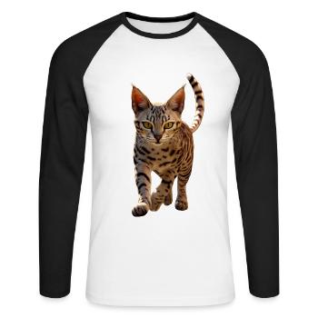 Savannah Cat Cat Mom Cute Serval Leopard Cats - Unisex Long Sleeve Baseball T-Shirt - white/black - Front - Nik (191cm)