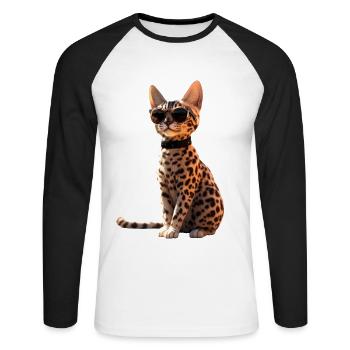 Savannah Cat Cat Mom Cute Serval Leopard Cats - Unisex Long Sleeve Baseball T-Shirt - white/black - Front - Nik (191cm)