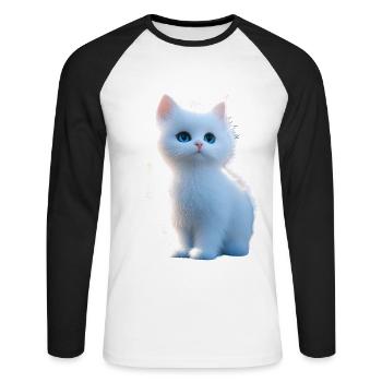 Chat Angora Blanc Chat Angora Chats Angora Mignons - T-shirt baseball manches longues Homme - blanc/noir - Devant - Nik (191cm)