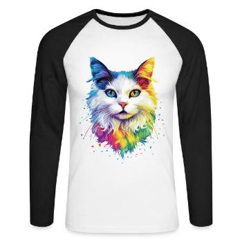 Chat Angora Blanc Chat Angora Chats Angora Mignons - T-shirt baseball manches longues Homme - blanc/noir - Devant - Nik (191cm)