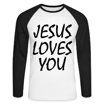 Jesus loves you - Unisex Long Sleeve Baseball T-Shirt - white/black - Front - Nik (191cm)