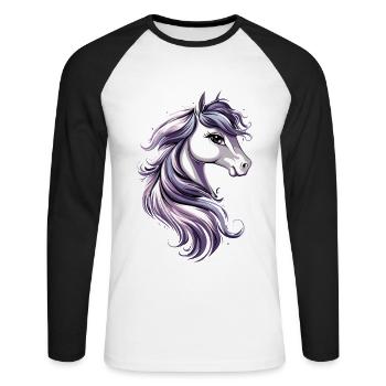 Balade à poney Poney Cavalier Poulain Équitation Ferme à poneys - T-shirt baseball manches longues Homme - blanc/noir - Devant - Nik (191cm)