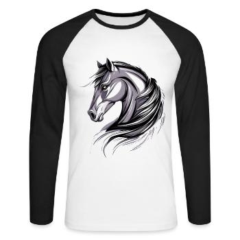 Balade à poney Poney Cavalier Poulain Équitation Ferme à poneys - T-shirt baseball manches longues Homme - blanc/noir - Devant - Nik (191cm)