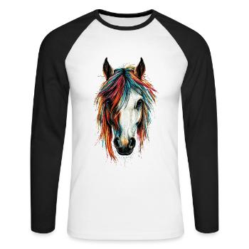Balade à poney Poney Cavalier Poulain Équitation Ferme à poneys - T-shirt baseball manches longues Homme - blanc/noir - Devant - Nik (191cm)